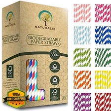 Naturalik 300pk Multicolor Paper Straws Biodegradable 7.7" Party Restaurant