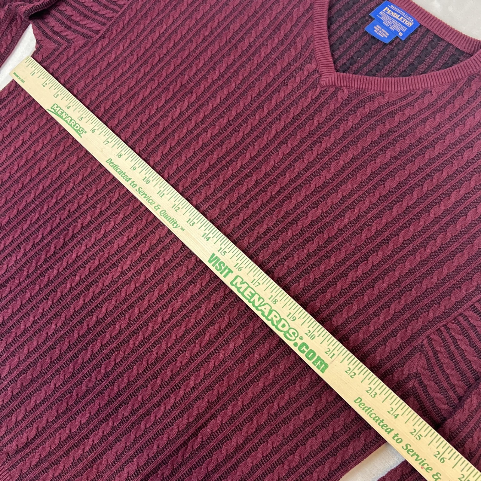 Pendleton Sweater Mens Large Maroon Cable Knit V … - image 4