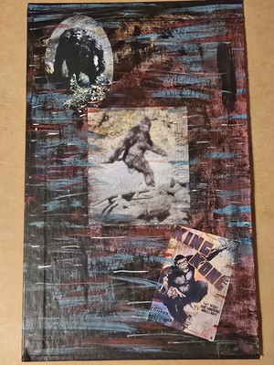 ''Bigfoot Glitch'' original painting bookboard art Andro6657 2024 Gift Cryptid Nwo