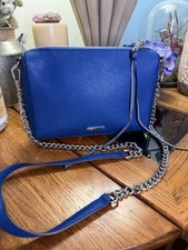 Rebecca Minkoff Blue Solid Crossbody Bag Zip Detach Chain Strap Pockets Silver