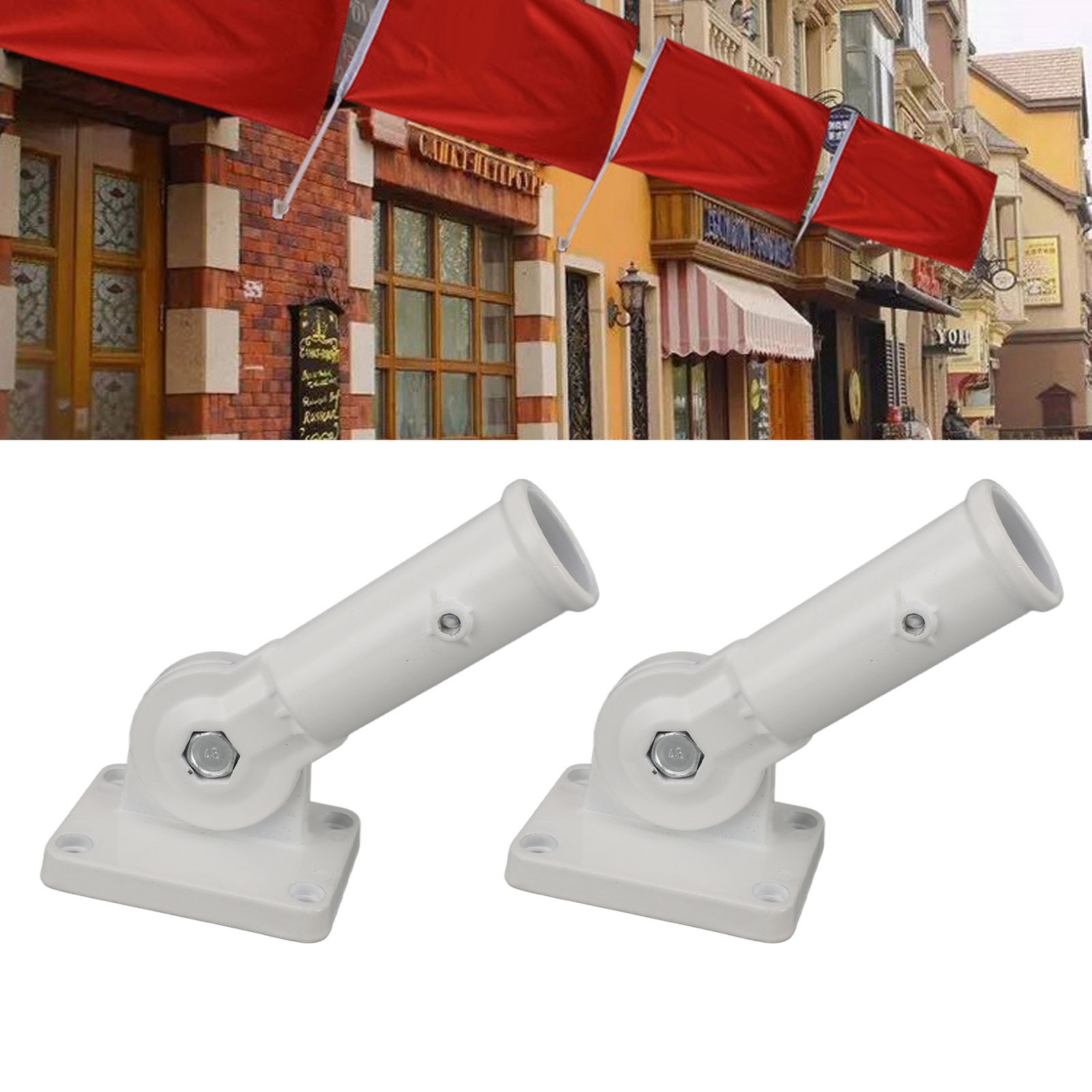 2Pcs Durable Metal Adjustable Flag Pole Holder For Wall Mounting Outside House