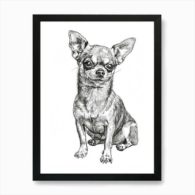 Chihuahua Dog Line Sketch 3 Art Pri Framed Wall Art Poster Canvas Print Picture