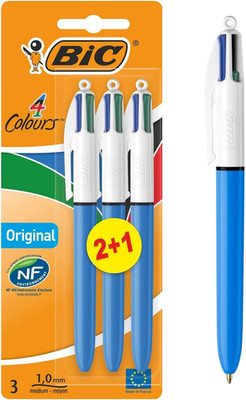 BIC 4 Farben Kugelschreiber Set 4 Colours , 3er Pack, Ideal für das Büro, das Ho