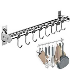 40CM Kitchen Cupboard Wall Mounted 8 Hooks Tool Utensil Holder Hanging Rail Rack