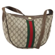 GUCCI GG Supreme Web Sherry Line Shoulder Bag PVC Beige Red Auth 170320