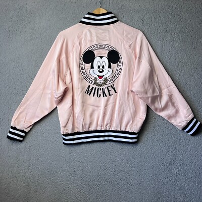 New Joyrich Mickey Mouse Bomber Button Down Pink Striped Jacket Disney NWT Small