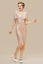 BABEYOND WOMEN’S MERMAID DRESS SZ MEDIUM ROSE GOLD V NECK SHIMMER COCKTAIL PARTY