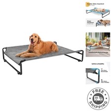Cooling Elevated Dog Bed with No-Slip Feet and Slope Headrest - Black Silver