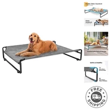 Cooling Elevated Dog Bed with No-Slip Feet and Slope Headrest - Black Silver