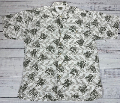 Bugle Boy Originals Mens Button Front Short Sleeve Shirt Sz XL White Gray Print