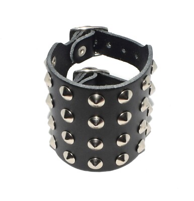 Black studded leather cuff 7cm adjustable