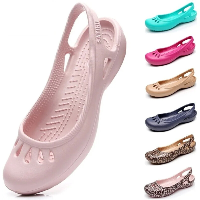PANTOFOLA D’ORO Scarpe da infermiera estive tacco piatto scarpe con foro sandali Baotou sandali in plastica