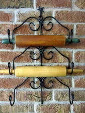 3 Hanging Rolling Pin Holders - Amish forged wrought iron - Sturdy metal racks