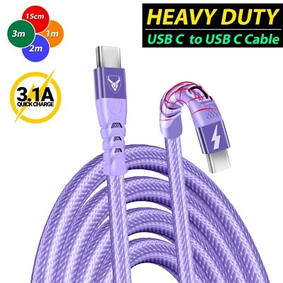 Type C to Type C Cable Fast Charge 100W PD Dual USB C Charging Braided Cable UK
