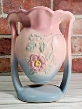 Vintage Hull Art Pottery 1942 DOGWOOD Wild Rose 502-6 1/2" Pink & Blue Deco Vase