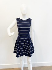 Designer Alice + Olivia Size S Navy White Stripe Jersey Women's Dress