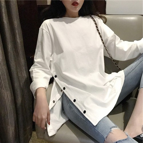 Spring Herbst Damen Shirt Split Harajuku Tops Übergröße Bluse Student Freizeit - Bild 1 von 8