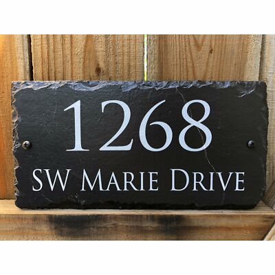 Customizable Slate Home Address House Sign - White on Black - Handmade and Perso