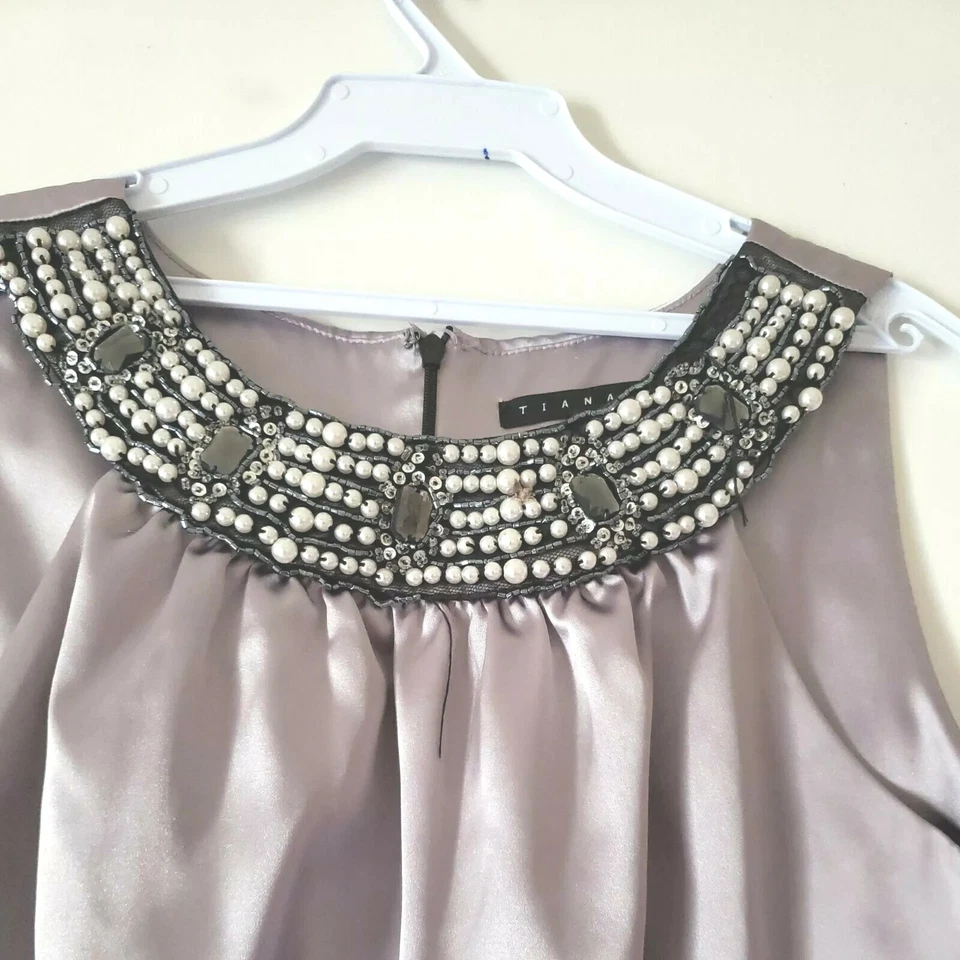 Tiana B. Size 10 Women Black gray Beaded Sleeveless Sheath Cocktail Party Dress - Image 4 of 4