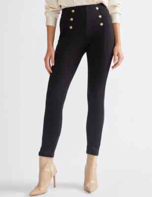 Katies Styled Ponte Leggings With Buttons- Black 20
