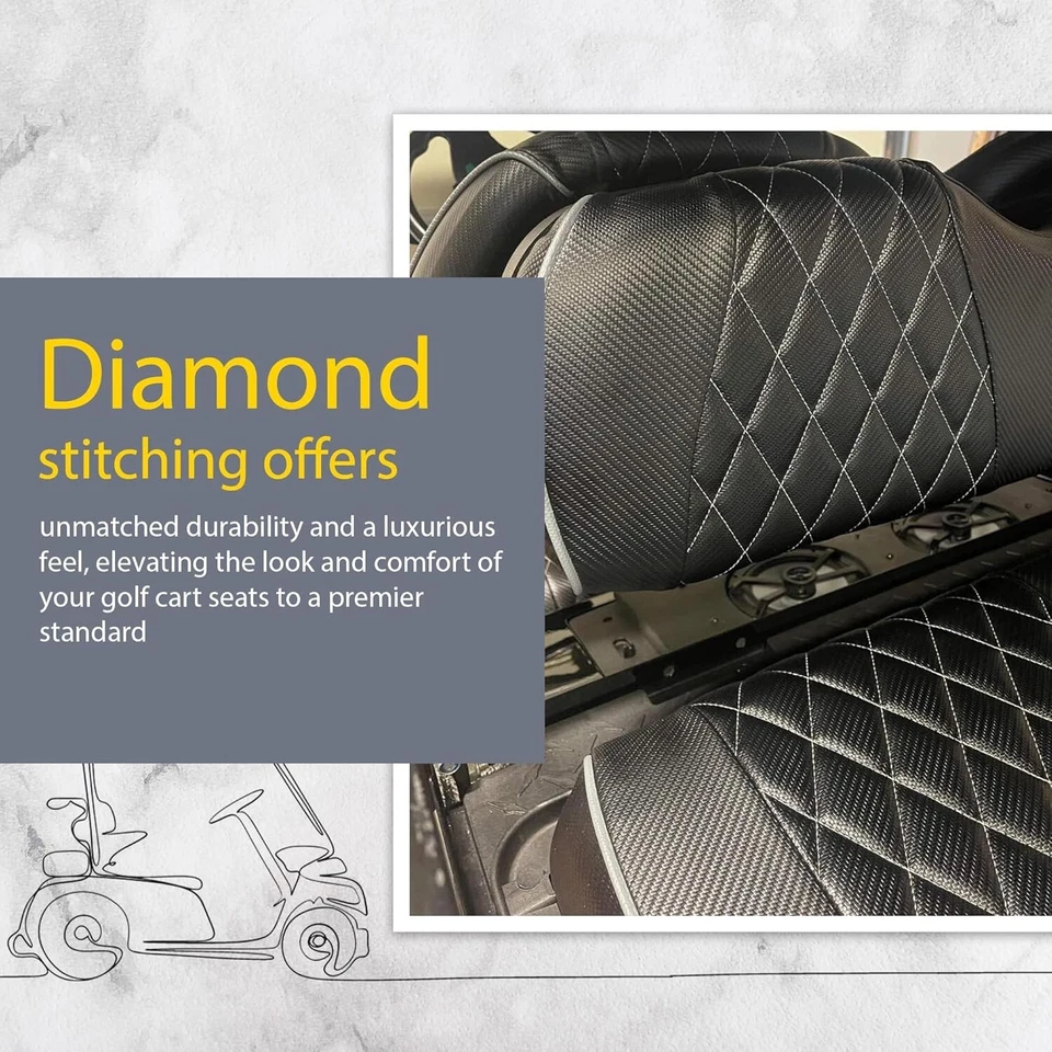 Club Car Seat Cover Diamond Full Set SILVER STITCH Precedent Golf Cart 2004+,4PC Foto 3 de 4