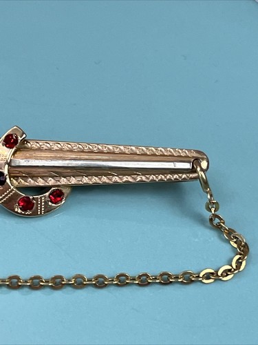 Vtg Etched 18K Yellow Gold Ruby July Birthstone Tie Bar Clip 5.8Grams 2 3/8" A2 - Picture 5 of 7