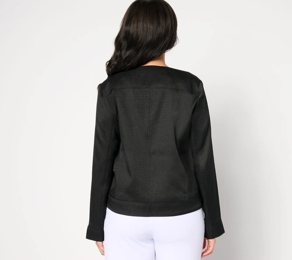 NUEVA Chaqueta Dennis Basso XS Sarga Frontal Abierto con Detalle de Ojal en Negro QVC 3021 Foto 2 de 4