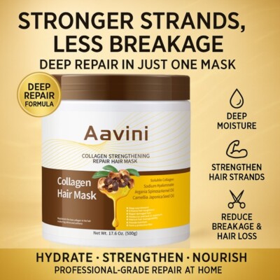 Collagen Hair Mask 500g Strengthen, Repair &Nourish Damaged Hair with Hyaluronic
