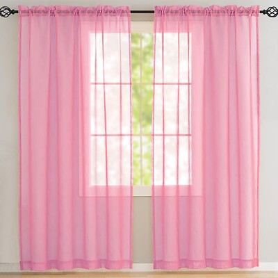 2 Panels - Sheer Window Rod Pocket Curtain Set 84'' Inches Long