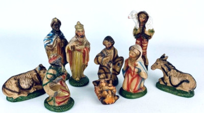 Vintage Nativity Set 9 Chalkware Composition Animals Wise Men 51/2'' Shephard Boy