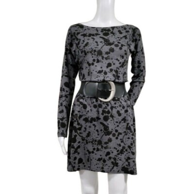 NWT Nally & Millie Long Sleeve Printed A-Line Mini Dress Gray Black Women's  S