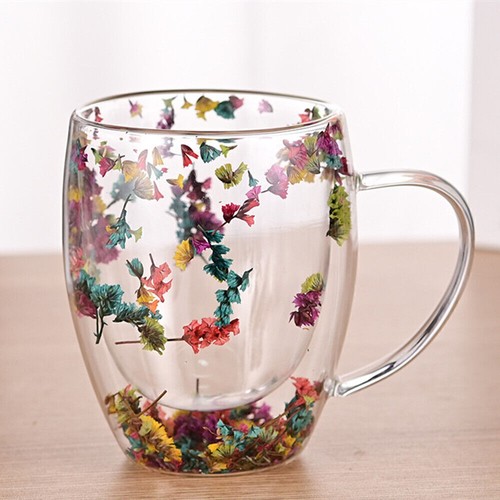 Taza de vidrio de flores secas aisladas de doble pared taza de café de té de leche con mango - Imagen 6 de 43