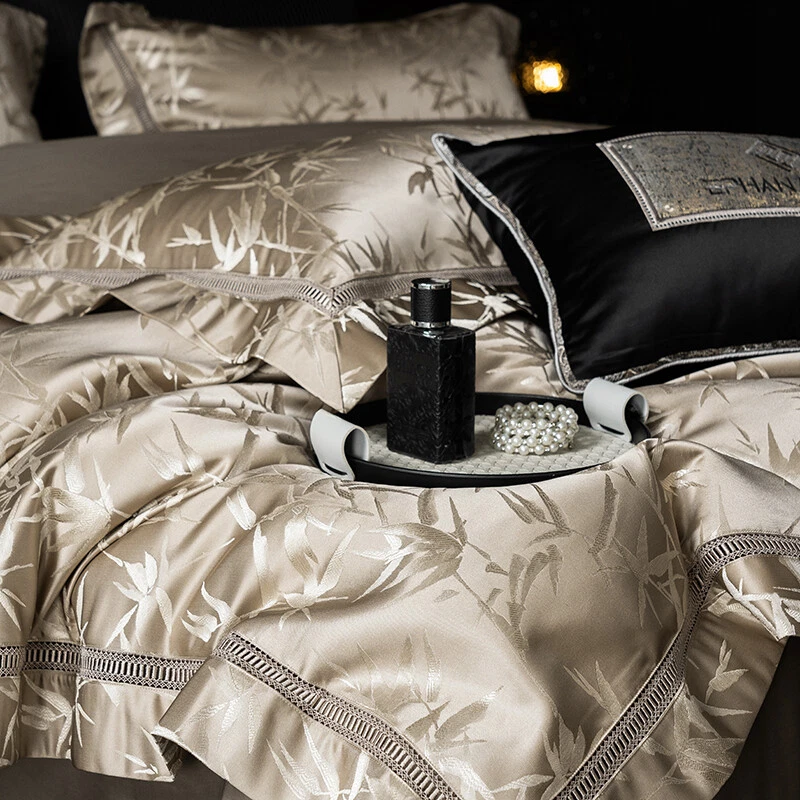 Yarn-dyed Jacquard Bedding Set 4pcs Quilt Cover Flat Sheet 2 Pillowcases Silky - Image 4 of 4