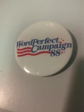 Vintage WordPerfect Software Pin Button 1988 WordPerfect Campaign '88