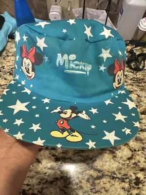 Vintage 1980s Mickey Mouse Hat Retro Teal Painters Cap Disney