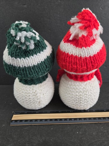 Vintage Snowman Styrofoam Knitted Holiday Winter Christmas Decor Green Red 6" - Picture 3 of 6