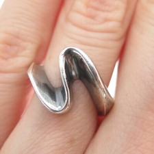925 Sterling Silver Vintage Mexico Modernist Wavy Oxidized Ring Size 5