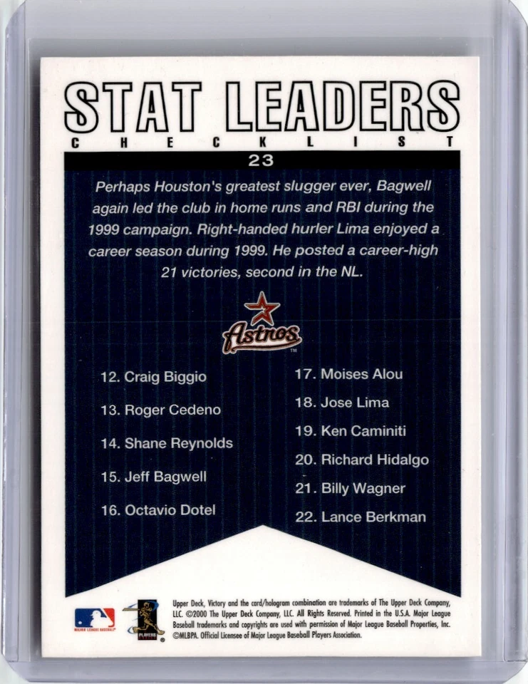 2000 Victory Jeff Bagwell Jose Lima Baseball Card Houston Astros #23 - Image 2 of 2