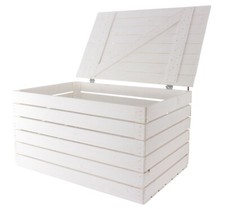 Große weiße Truhe aus Holz Schatztruhe Sitzbank XL Obstkiste Weinkiste  