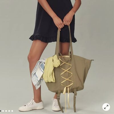 Anthropologie THE DASHA LACE-UP TRAPEZE TOTE Style No. 91718197 Color: OLIVE NWT