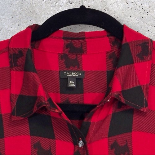 Talbots Scottie Dog Buffalo Plaid Flannel Womens Petite 3XP Red & Black Check - Picture 3 of 10