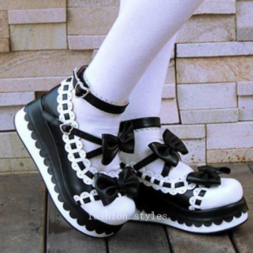 SAOLA Scarpe Lolita Sweet donna punta tonda suola scollata plateau Mary Janes fiocco L