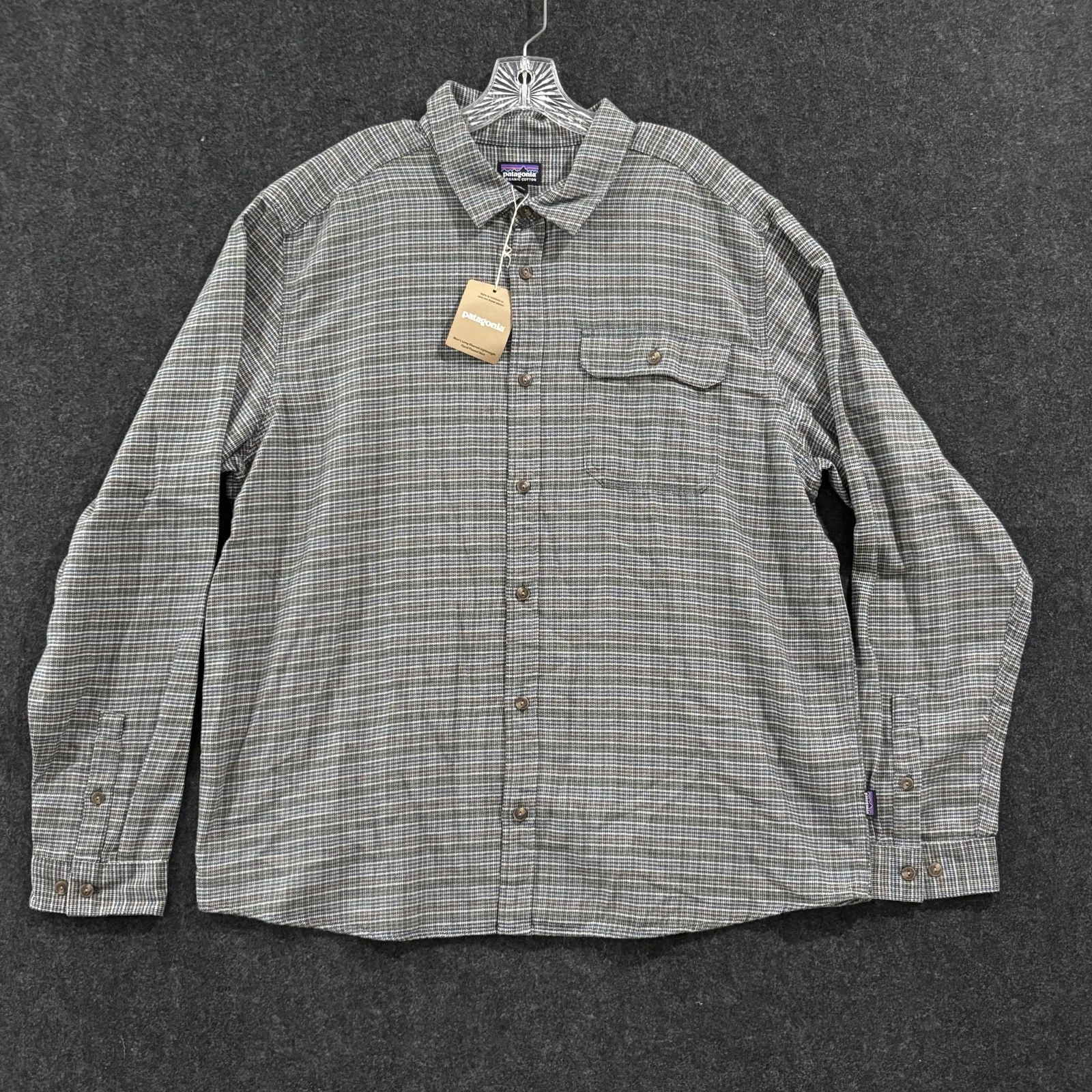 Patagonia Fjord Flannel Shirt Men's XXL Blue Plaid Long Sleeve Button Up Casual