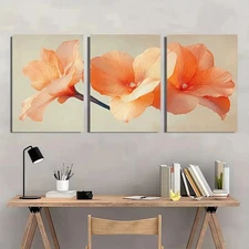 3pcs Canna Flower Beige Orange Nature Perfect Wall Art Canvas Framed 50x70cm