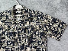 VTG Pierre Cardin Shirt Mens Large Black Tiki Cocktail Hawaiian Camp AOP Cotton