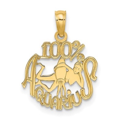 14K Yellow Gold 100% AQUARIUS Zodiac Charm Pendant 17.65mm, W 14.5mm