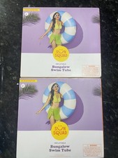 2x Sun Squad Inflatable Bungalow Swim Tube 12x42 inch Blue White Floats New