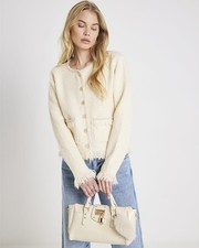 River Island Womens Cardigan Cream Boucle Long Sleeve Fringed Button Jumper Top