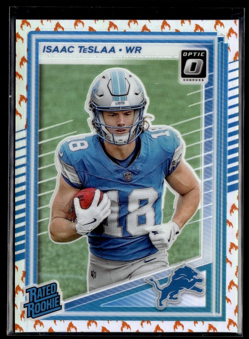2025 Panini Donruss Optic Fire Emoji Isaac TeSlaa RC Detroit Lions #219
