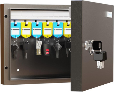 16 Key Lock Box   Wall Mounted Key Cabinet with Magnetic Door & Key Tags, Steel 